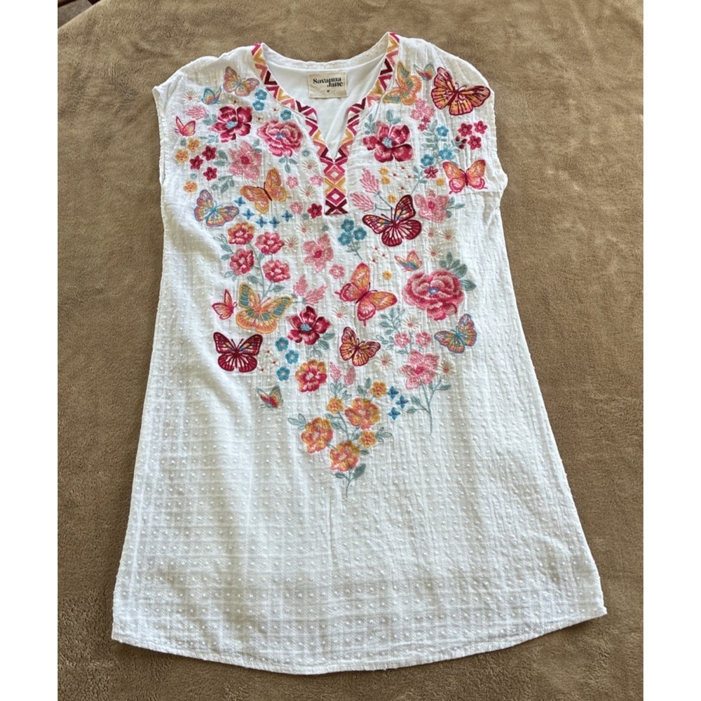 Women's Mini Dress Med White Cottagecoreā Boho Coquette Embroidery Grandma Core